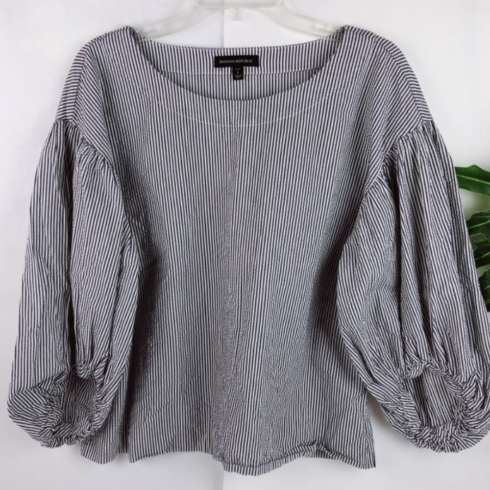BANANA REPUBLIC STRIPED PUFF SLEEVE BLOUSE  TOP